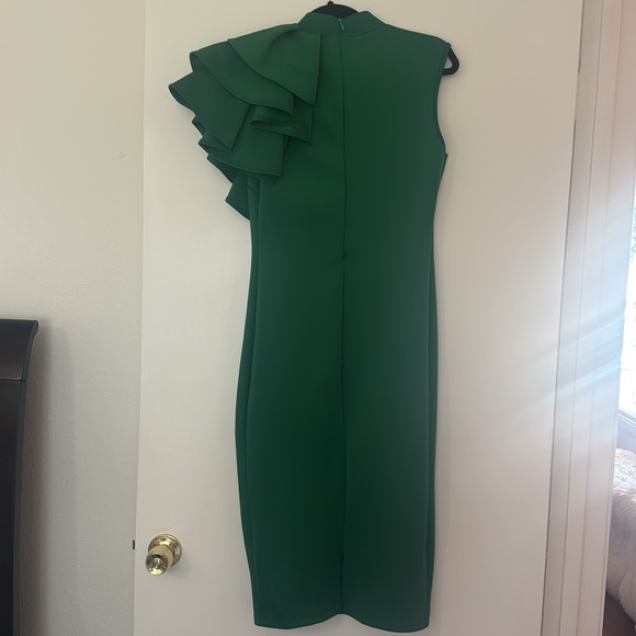 Women's Cocktail Bodycon Ruffle Sleeveless Formal Midi Pencil Dress - Picture 4 of 4